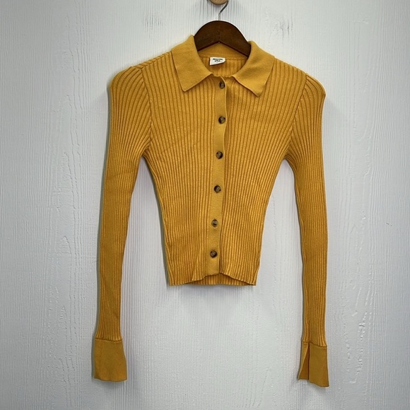 Abercrombie & Fitch - Ribbed Yellow Button Down Long Sleeve Collared Sweater XS - Picture 6 of 8